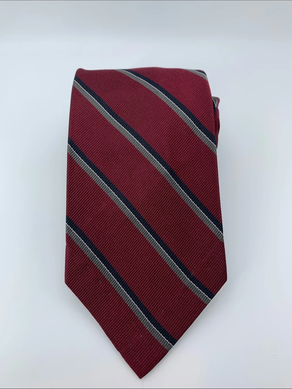 Vintage Polo Ralph Lauren Burgundy Repp Stripe Silk Tie Handmade